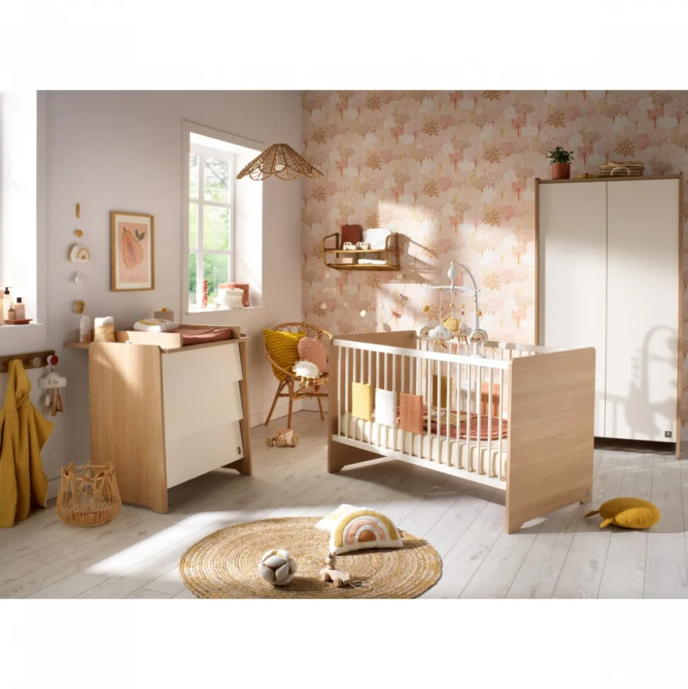 Chambre bébé trio lit 70x140cm + commode + armoire vanille