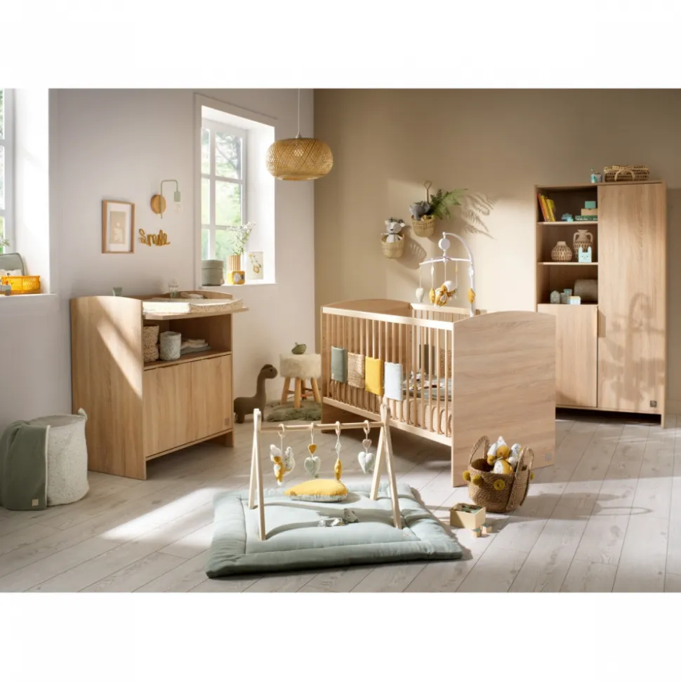 Chambre bébé trio lit 70x140cm + commode+ armoire azur