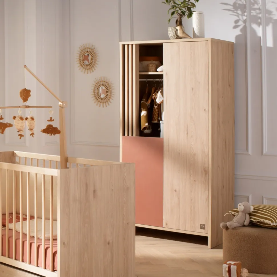 Chambre bébé trio lit 70x140cm + commode + armoire terracotta tokyo
