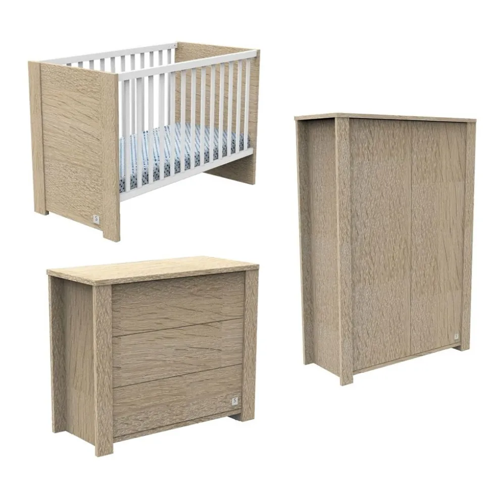 Chambre bébé trio lit 60x120cm + commode + armoire antonin bois