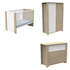 Chambre bébé trio lit 60x120cm+commode+armoire antonin bois et blanc