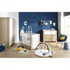 Chambre bébé trio lit 60x120cm+commode+armoire antonin bois et blanc