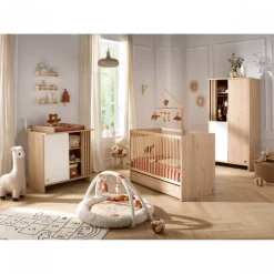 Chambre bébé trio lit 60x120cm (non transformable) + commode + armoire blanche tokyo