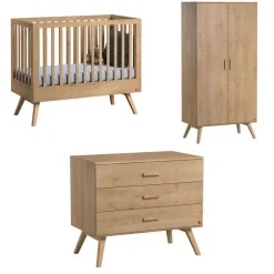 Chambre bébé trio lit 60x120 + commode + armoire bois nautis