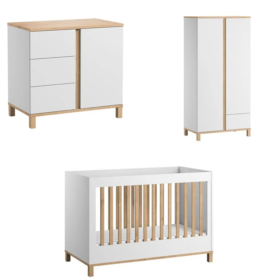 Chambre bébé trio lit 70x140 + commode + armoire blanc altitude