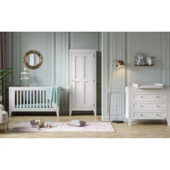 Chambre bébé trio lit 70x140 + commode + armoire blanc milenne