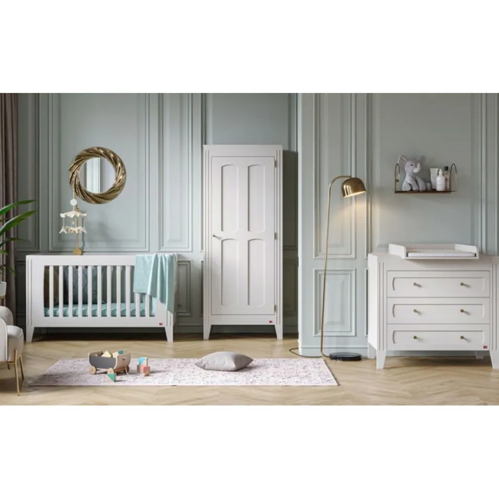 Chambre bébé trio lit 70x140 + commode + armoire blanc milenne