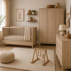Chambre bébé trio tsugi lit 70 x 120 cm + armoire xl + commode avec plan à langer honey ash