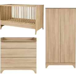 Chambre bébé trio tsugi lit 70 x 140 cm + armoire + commode avec plan à langer honey ash