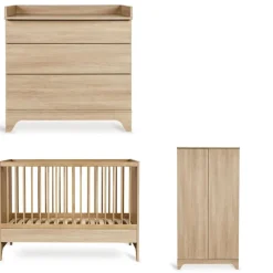 Chambre bébé trio tsugi lit 60 x 120 cm + armoire + commode avec plan à langer honey ash