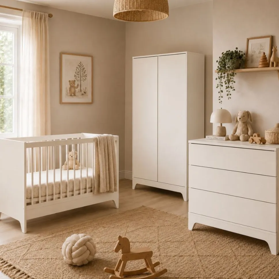 Chambre bébé trio tsugi lit 70 x 140 cm + armoire + commode avec plan à langer butter