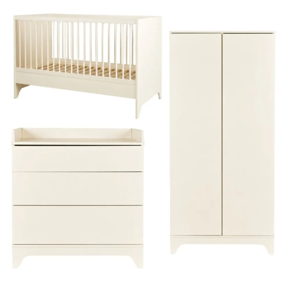 Chambre bébé trio tsugi lit 70 x 140 cm + armoire + commode avec plan à langer butter