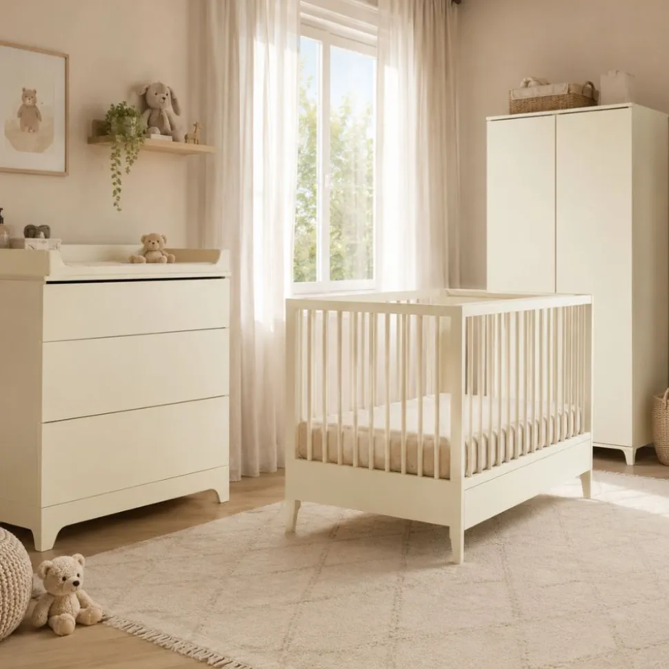 Chambre bébé trio tsugi lit 60 x 120 cm + armoire + commode avec plan à langer butter