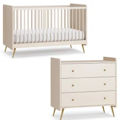 Chambre duo beige lit 70x140 + commode - collection lunea