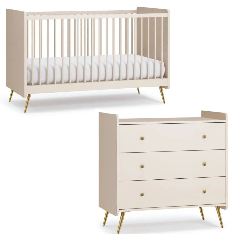 Chambre duo beige lit 70x140 + commode - collection lunea