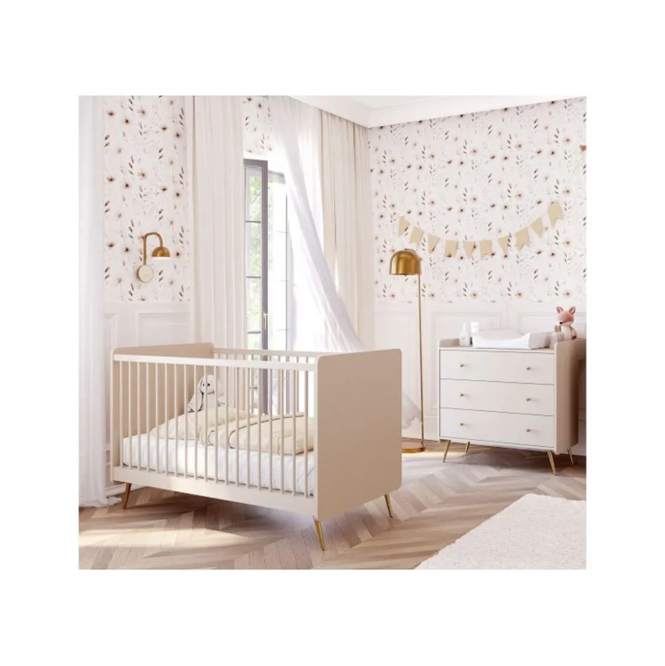 Chambre duo beige lit 70x140 + commode - collection lunea