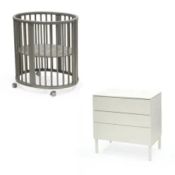 Chambre duo berceau sleepi gris + commode sleepi blanc