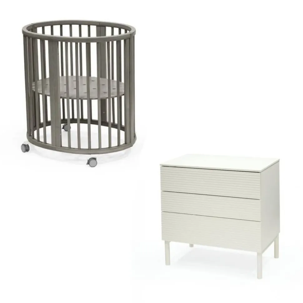 Chambre duo berceau sleepi gris + commode sleepi blanc