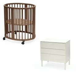 Chambre duo berceau sleepi warm brown + commode sleepi white