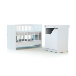 Chambre duo carnaval lit combiné 60x120 + meuble à langer blanc