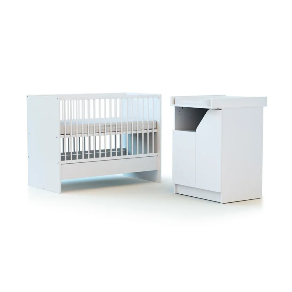 Chambre duo carnaval lit combiné 60x120 + meuble à langer blanc
