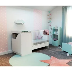 Chambre duo carnaval lit combiné 60x120 + meuble à langer blanc