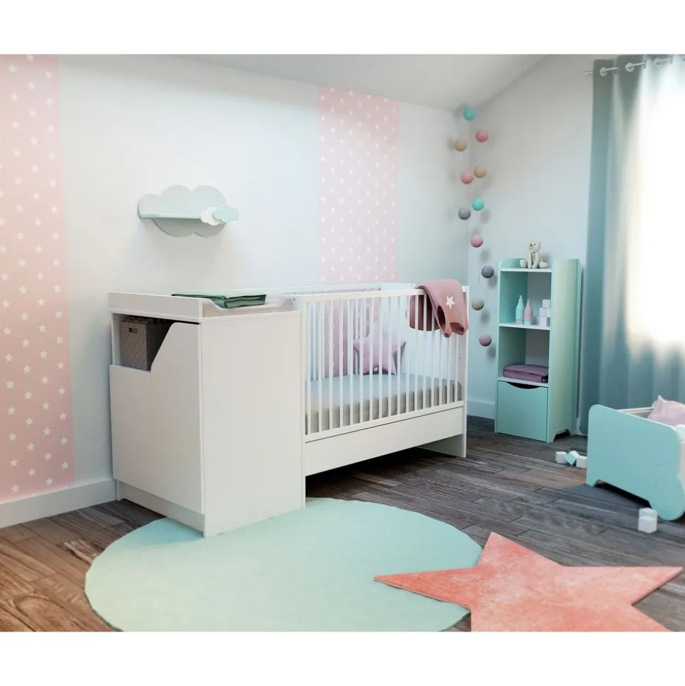 Chambre duo carnaval lit combiné 60x120 + meuble à langer blanc