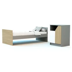 Chambre duo carnaval lit combiné 60x120 + meuble à langer blanc, bouleau et chêne