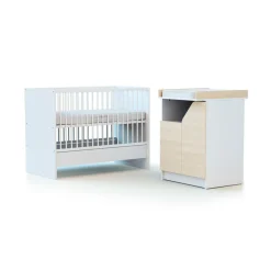 Chambre duo carnaval lit combiné 60x120 + meuble à langer décor bouleau