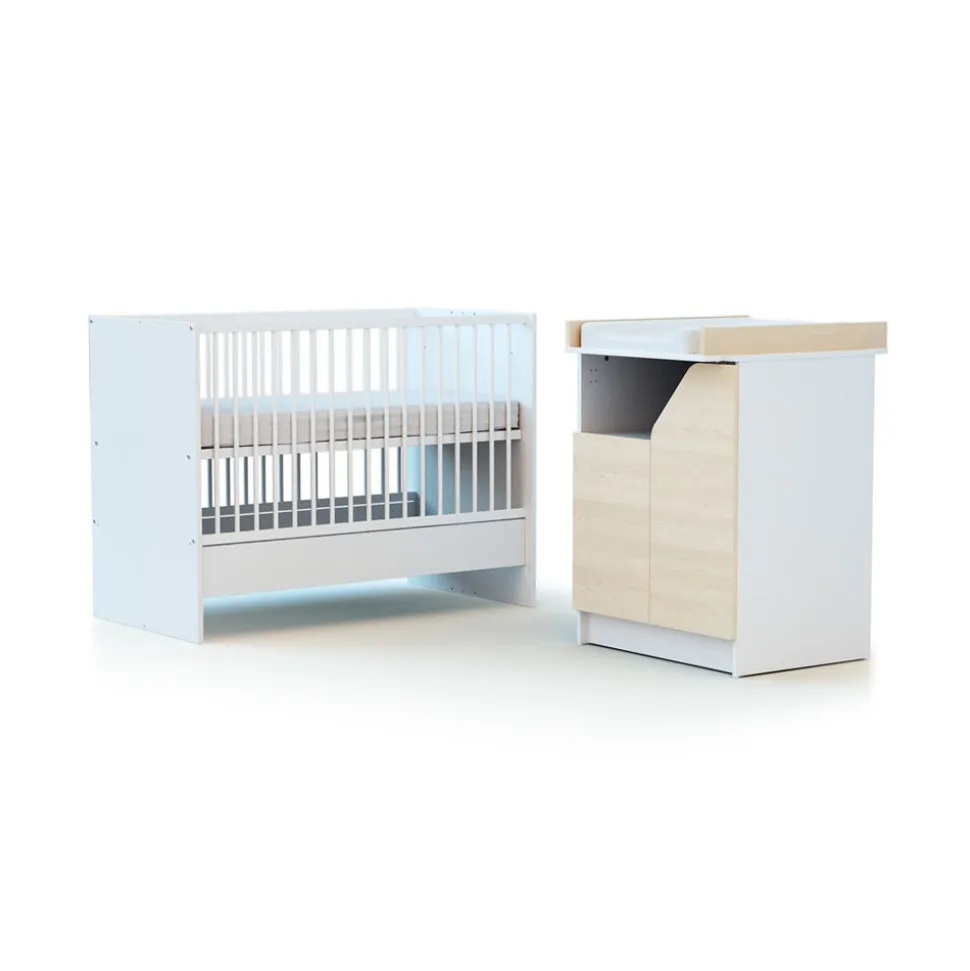 Chambre duo carnaval lit combiné 60x120 + meuble à langer décor bouleau