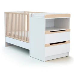 Chambre duo carrousel lit évolutif 60x120 blanc et hêtre verni
