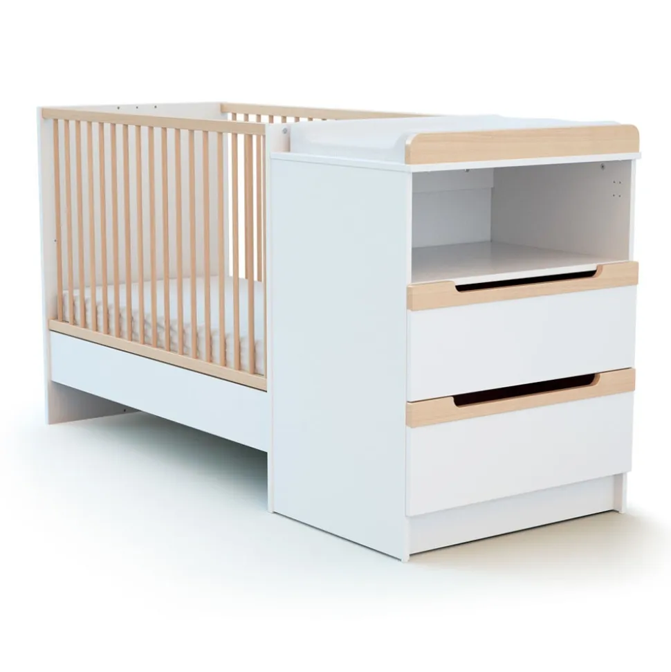 Chambre duo carrousel lit évolutif 60x120 blanc et hêtre verni