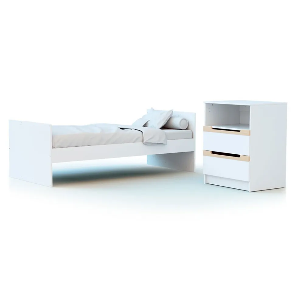 Chambre duo carrousel lit évolutif 60x120 blanc et hêtre verni