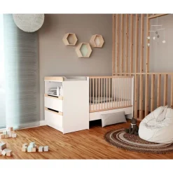 Chambre duo carrousel lit évolutif 60x120 blanc et hêtre verni