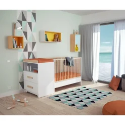 Chambre duo gavroche lit évolutif 60x120 blanc et hêtre