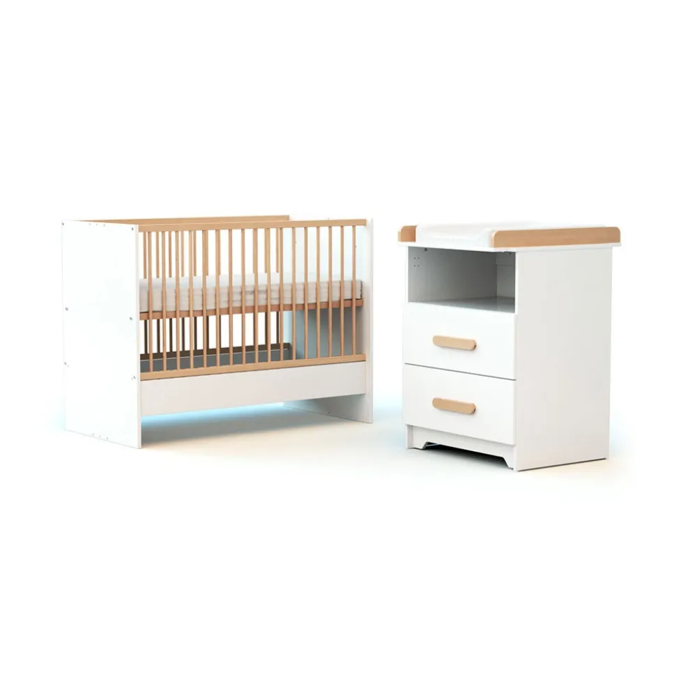 Chambre duo gavroche lit évolutif 60x120 blanc et hêtre