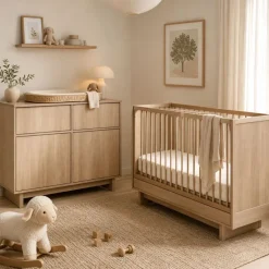 Chambre duo kyo lit bébé évolutif 70 x 140 cm + commode avec plan à langer - walnut