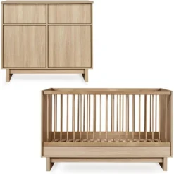 Chambre duo kyo lit bébé évolutif 70 x 140 cm + commode avec plan à langer - walnut
