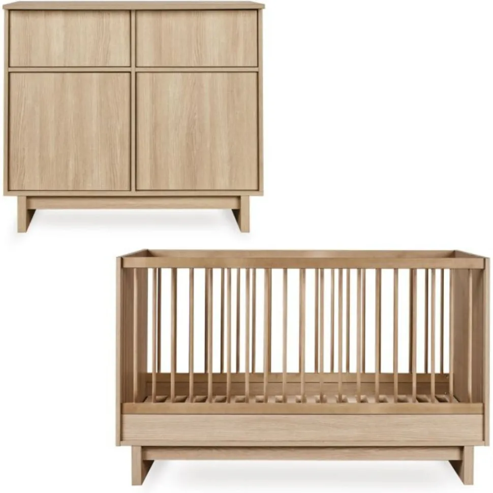 Chambre duo kyo lit bébé évolutif 70 x 140 cm + commode avec plan à langer - walnut