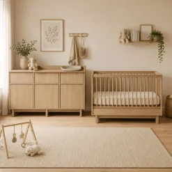 Chambre duo kyo lit bébé évolutif 70 x 120 cm + commode xl avec plan à langer - honey ash