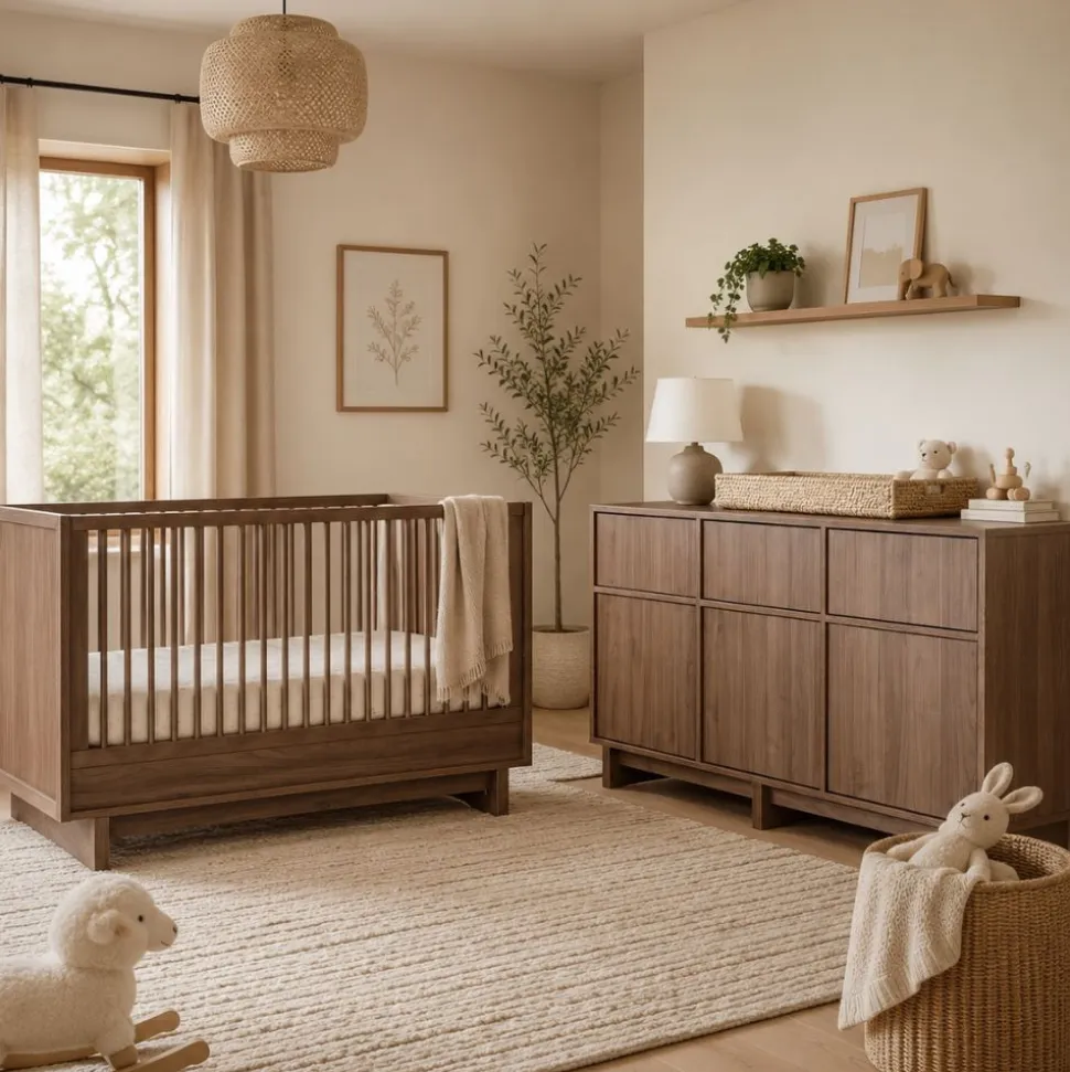 Chambre duo kyo lit bébé évolutif 70 x 140 cm + commode xl avec plan à langer - walnut