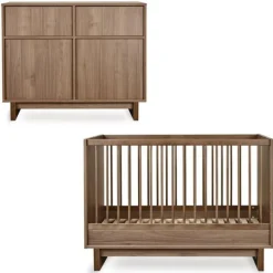 Chambre duo kyo lit bébé évolutif 70 x 120 cm + commode avec plan à langer - walnut