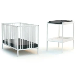 Chambre duo lit bébé et table à langer blanc