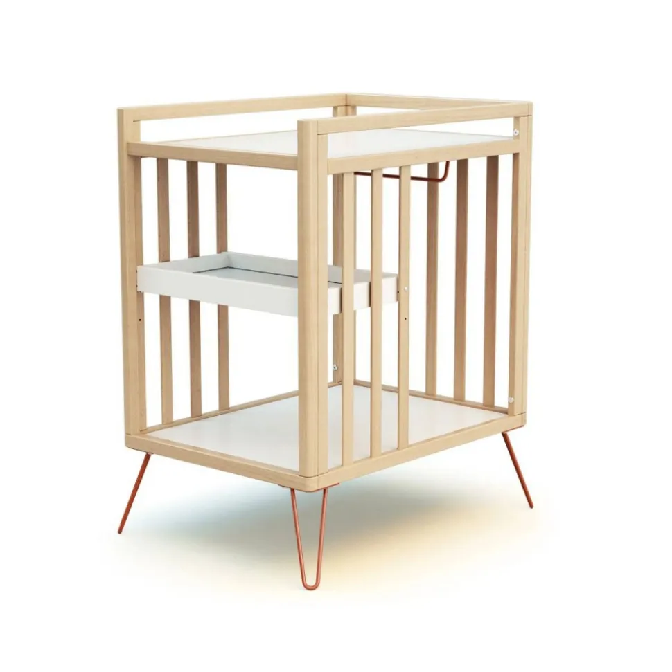 Chambre duo lit bébé only de jurababy 60x120 hêtre et terracotta + table a langer