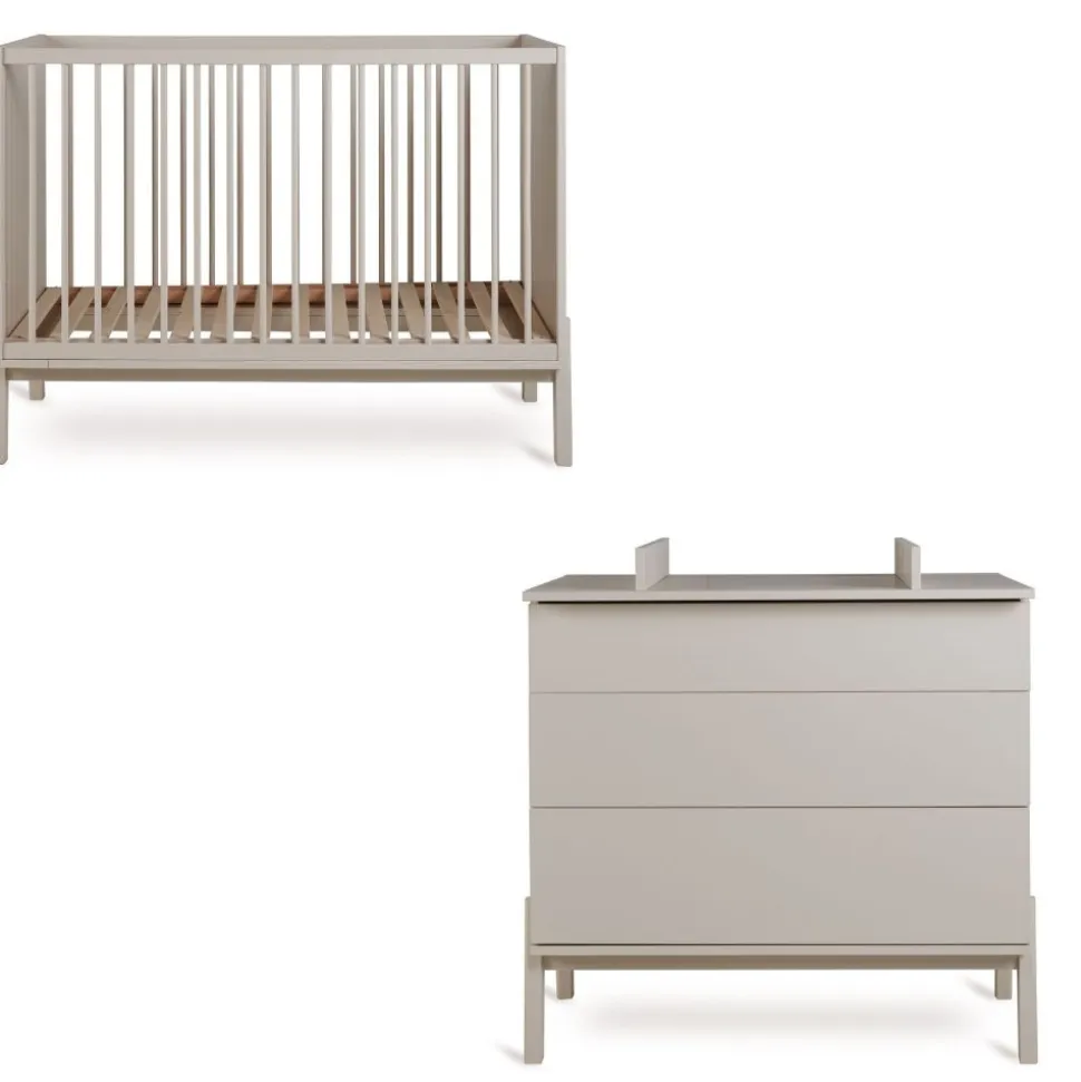 Chambre duo lit bébé 60x120 cm ashi argile+commode 3 tiroirs avec plan à langer
