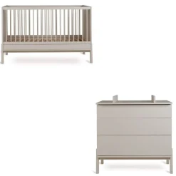 Chambre duo lit bébé 70x140 cm ashi argile+commode 3 tiroirs ashi argile avec plan à langer