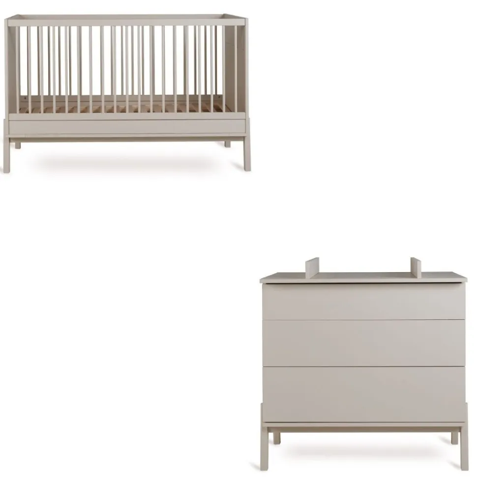 Chambre duo lit bébé 70x140 cm ashi argile+commode 3 tiroirs ashi argile avec plan à langer