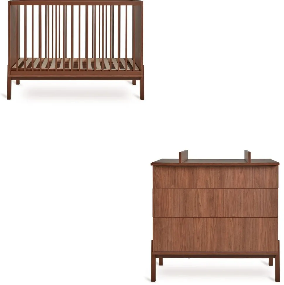 Chambre duo lit bébé 60x120 cm ashi chataignier+commode 3 tiroirs avec plan à langer