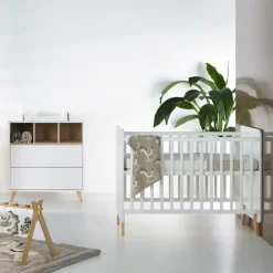 Chambre duo lit bébé 60x120 cm + commode avec plan à langer loft white