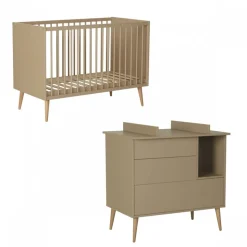 Chambre duo lit bébé 60x120 cm + commode avec plan à langer cocoon latte